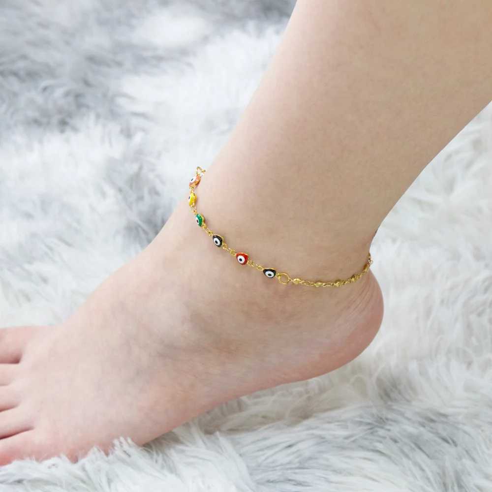 LUXUSTEEL Colorful Evil Eye Anklets For Women Girls Stainless Steel Bohemian Turkish Ankle Bracelet Summer Beach Jewelry W250604