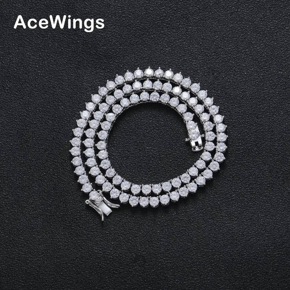 Bling 4mm 3 Prong tennis chain Iced Out AAA Cubic Zirconia brass setting Tennis Chain Necklace BC212