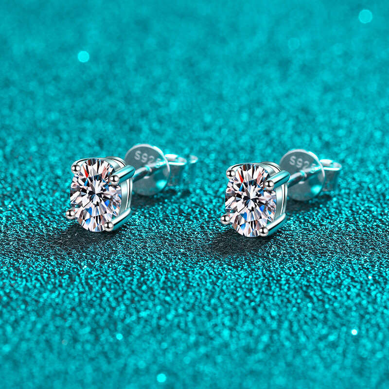 DHCollections Sterling Earrings for Women Pigeon Egg Moissanite, Delicate and Petite Ear Jewelry, Plated with PT950 Gold