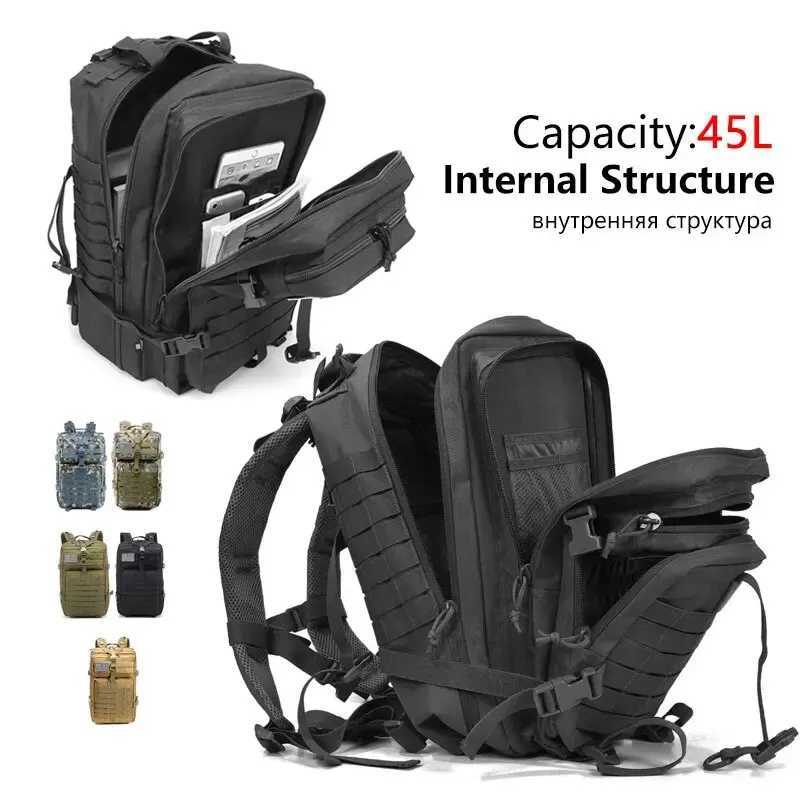 50L Large Capacity Men Tactical Backpack 3P Softback Outdoor Waterproof Bug Rucksack Hiking Camping Hunting Bags W250603