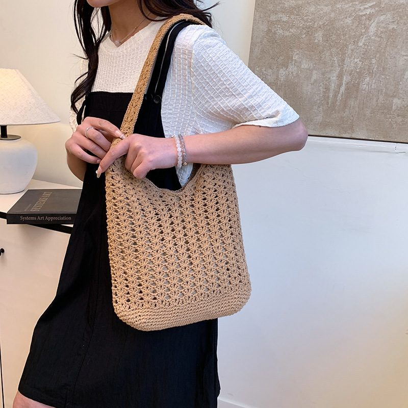 designer Cross-Border Woven Cotton Bag for Women, Large Capacity 2025 New Versatile Shoulder Underarm Bag, Beach Vacation Style Beach Bag