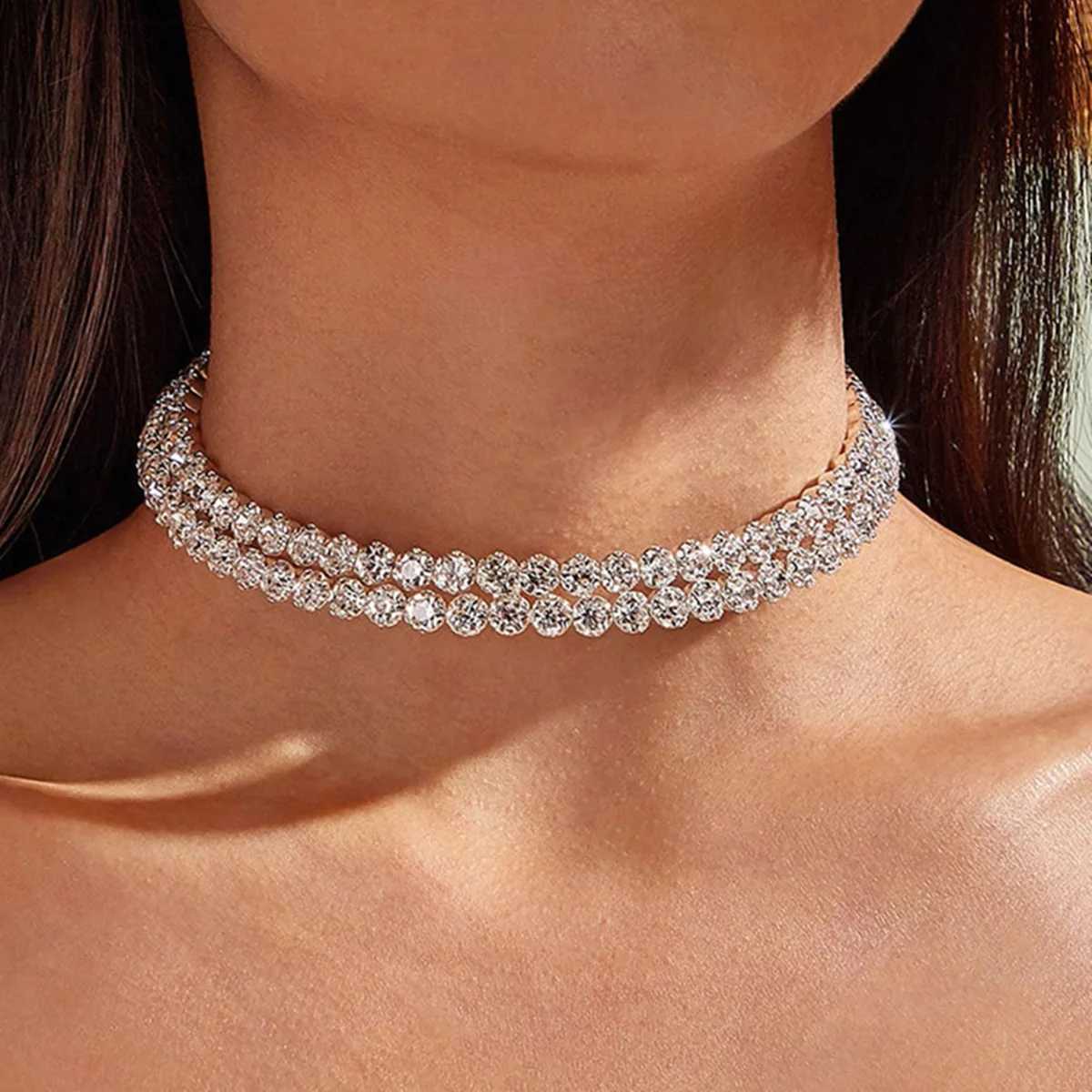 Sparkling Large Rhinestone Necklace Chain for Bridal Wedding Bridesmaid Jewelry for Women Girls Gifts XJ250604