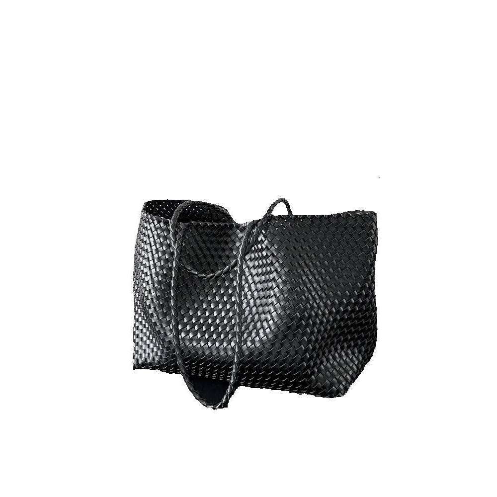 Woven Bag Leather Niche Design Handwoven Soft Leather Large Capacity Tote Bag Casual Lazy Style Shoulder Underarm Handbag Trendy Soft Woven Tote