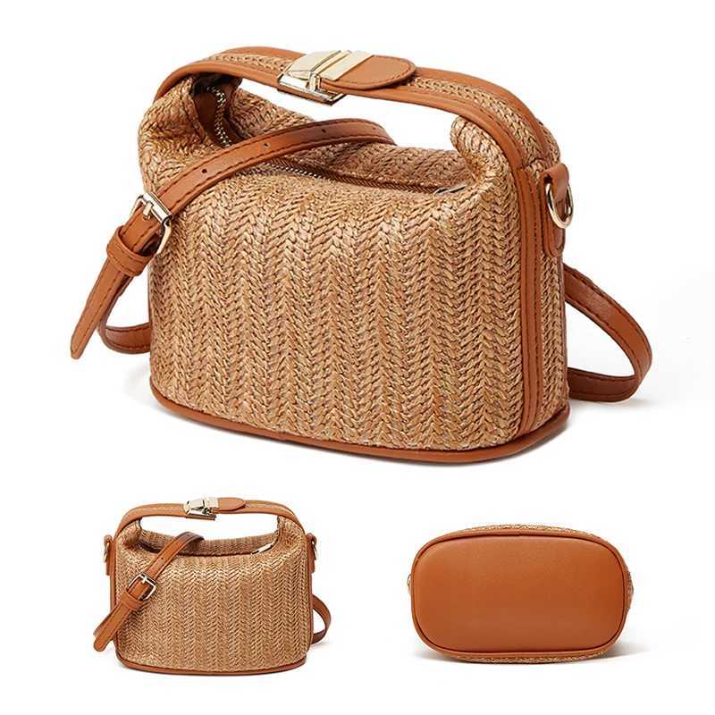 Yogodlns Summer Small Straw Handbag Trendy Shoulder Bag Woven Bucket Crossbody Bag Casual Seaside Beach Bag Girls Handle Tote XJ250604