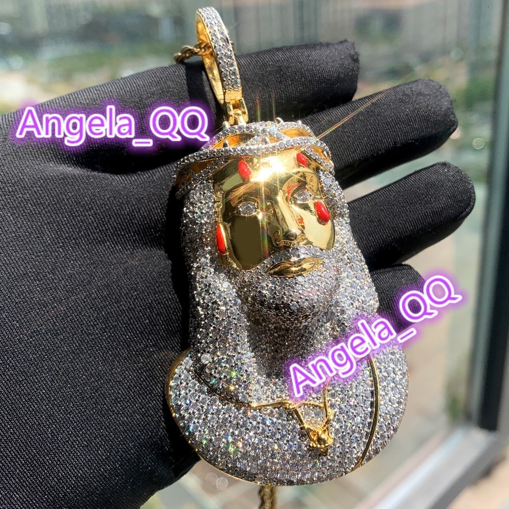 Huge Spooky Silver Jesus Head Bust Color Tears Thorny Crown Charm Iced Out Jumbo Pendant Necklace