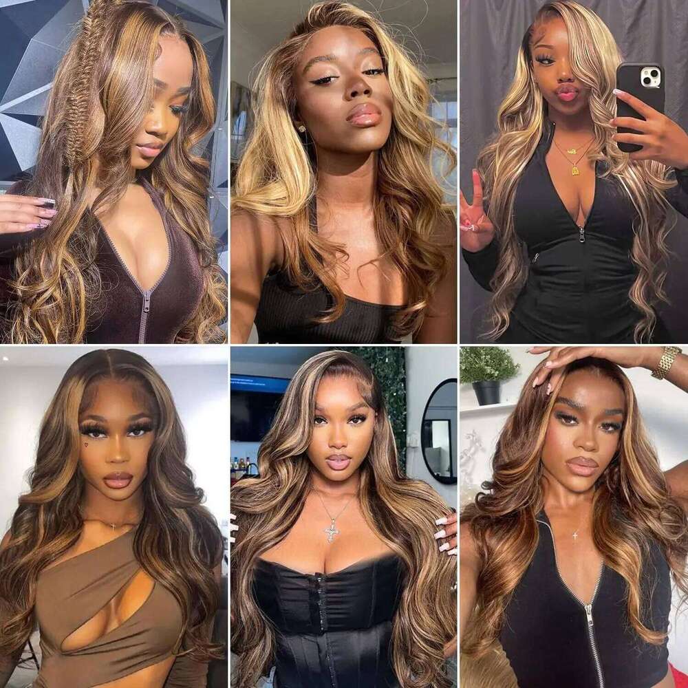 220 Density Highlight Body Wave Brazilian Human Hair Wigs For Black Women 13x4 Honey Blonde HD Lace Front Wig