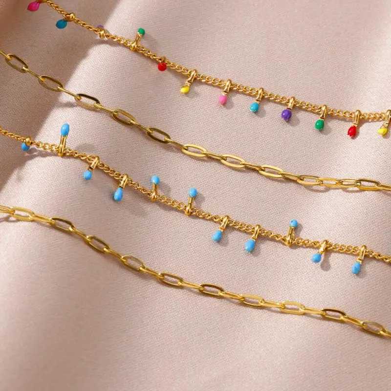 Anklets for Women Summer Beach Accessories Boho Colorful Stainless Steel Two Layer Chain Anklet Leg Bracelets Fashion Jewelry W250604