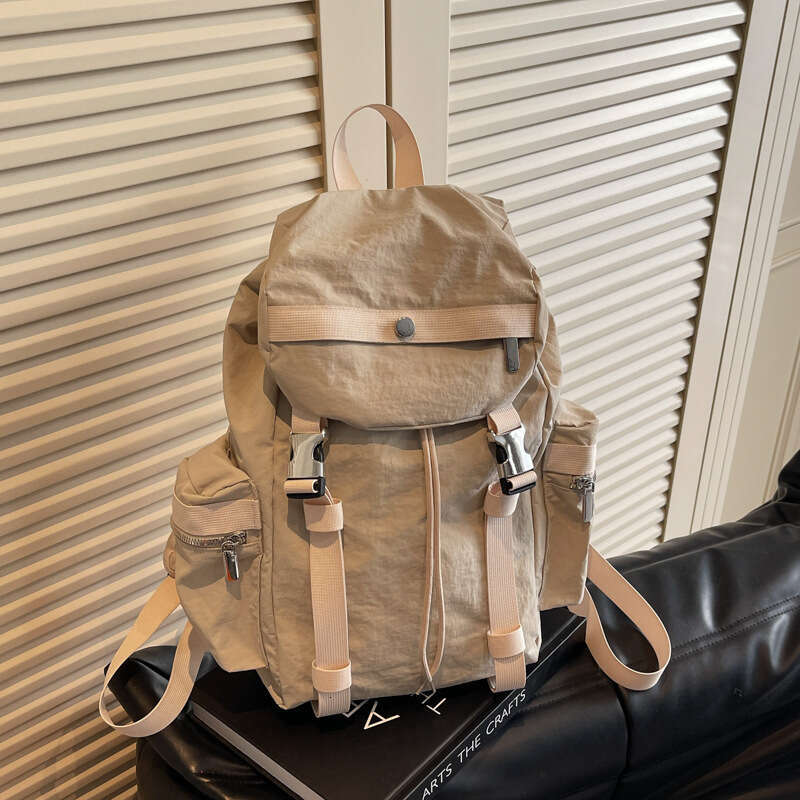 New Trendy Women's Large Capacity Solid Color Simple Student School Bag Multi-pocket Casual Travel Backpack