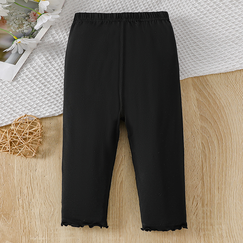 Girls' Fall Tights - Solid Color Slim Fit Knee-Length Pants for Ages 4-12 Year Girl's black fungus edge leggings