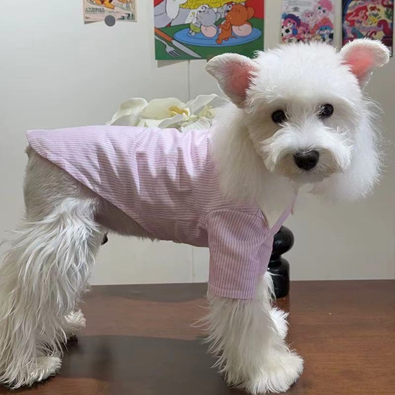 T00384 Dog Clothes Spring and Summer Thin Cotton Striped Pet Shirt Small Dog Anti-hair Loss Bichon Teddy Schnauzer Cat