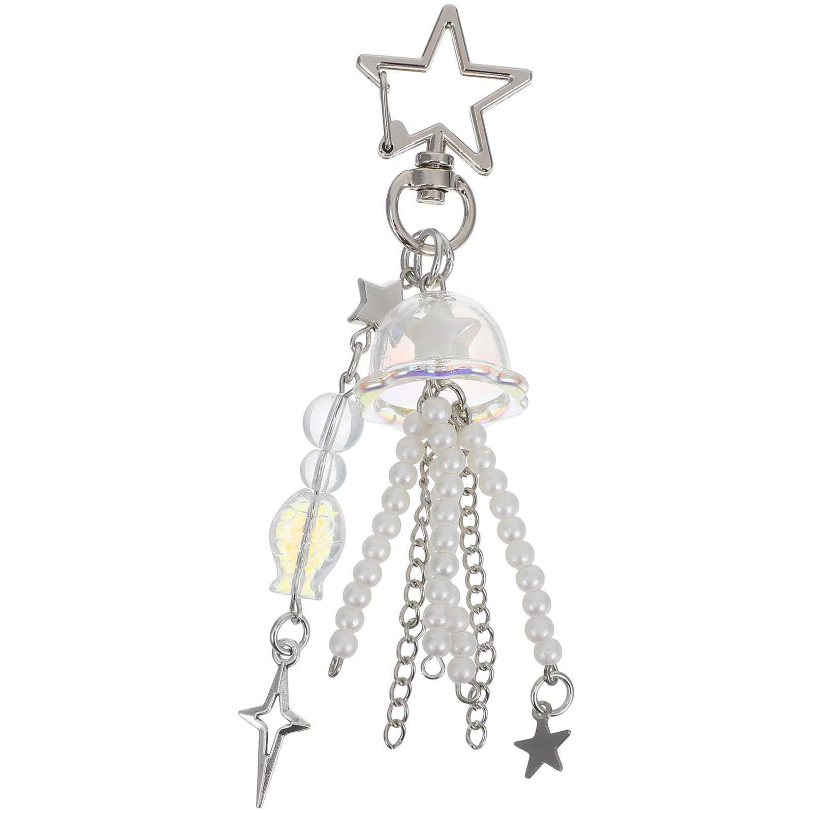 jellyfish star keychain Women Backpack Charm Gift Purse keychain Cute Pearl star Pendant multi-use Handbag jewelry hanging decor W250604