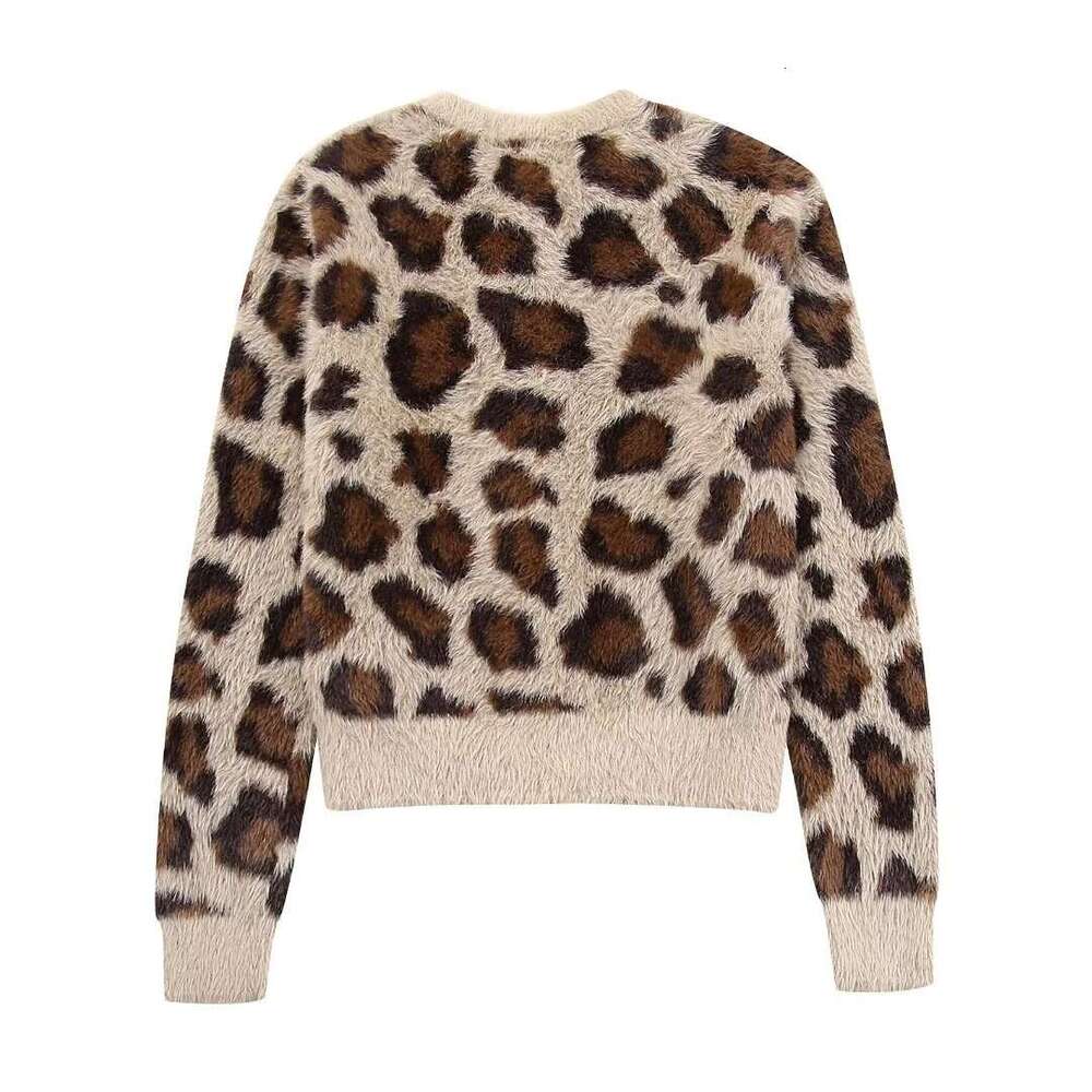 Women's Fashion Autumn Winter New Animal Print Jacquard Sweater Faux Fur Knit Cardigan Coat B5