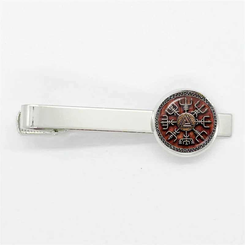 New Viking Compass Ancient Trinity Nordic Rune Odin Symbol Pattern Glass Tie Clip Silver Color Tie Clips for Men Charm Jewelry W250604