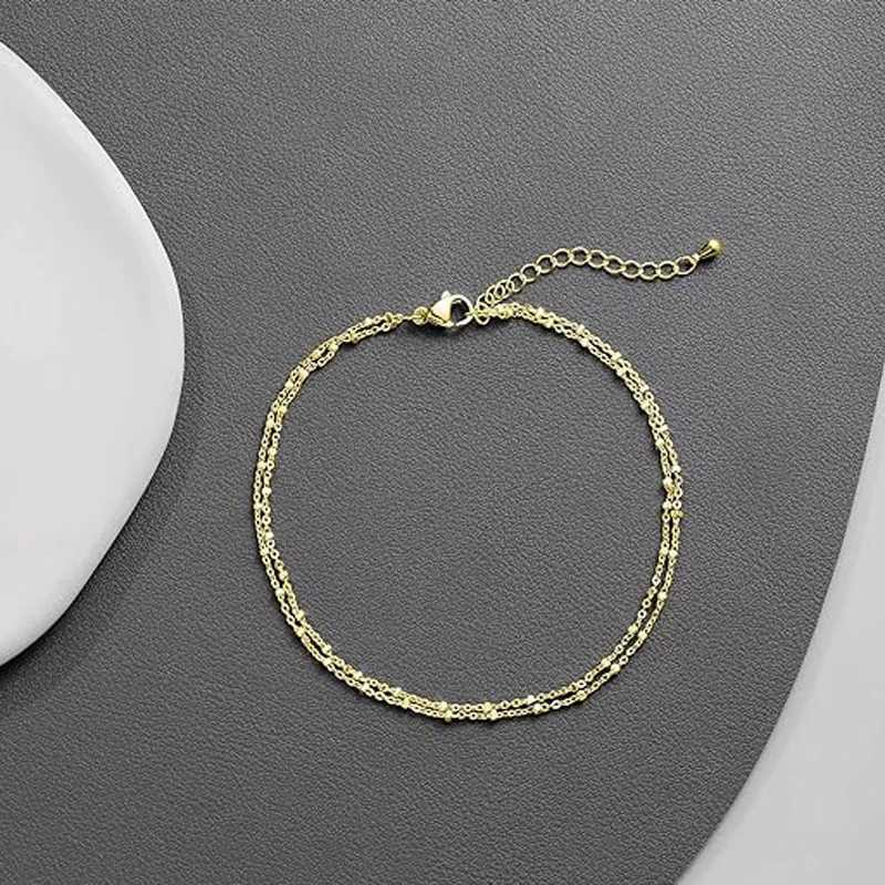 Ankle Bracelets for Women 14K Gold Silver Plated Layered Beads Anklets Bracelets for Women Girls Summer Jewelry Gifts W250604