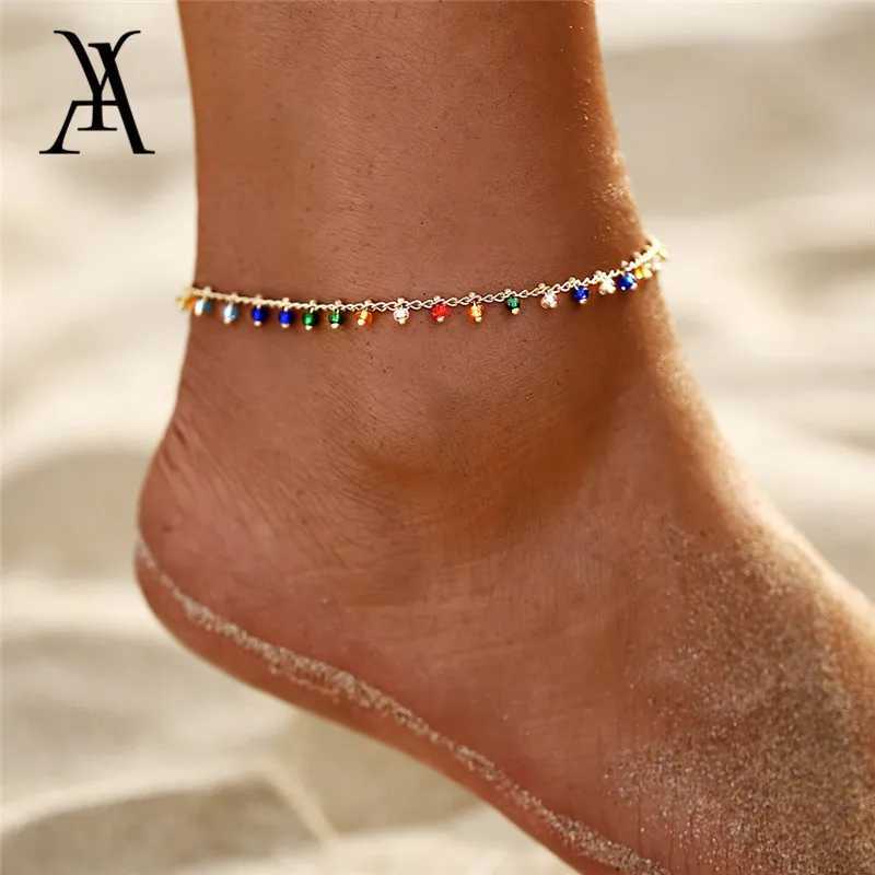 Fashion Colorful Crystal Beads Drop Ankle Bracelet Summer Ocean Beach Cowrie Shell Anklets for Women Foot Leg Bracelet Jewelry W250604