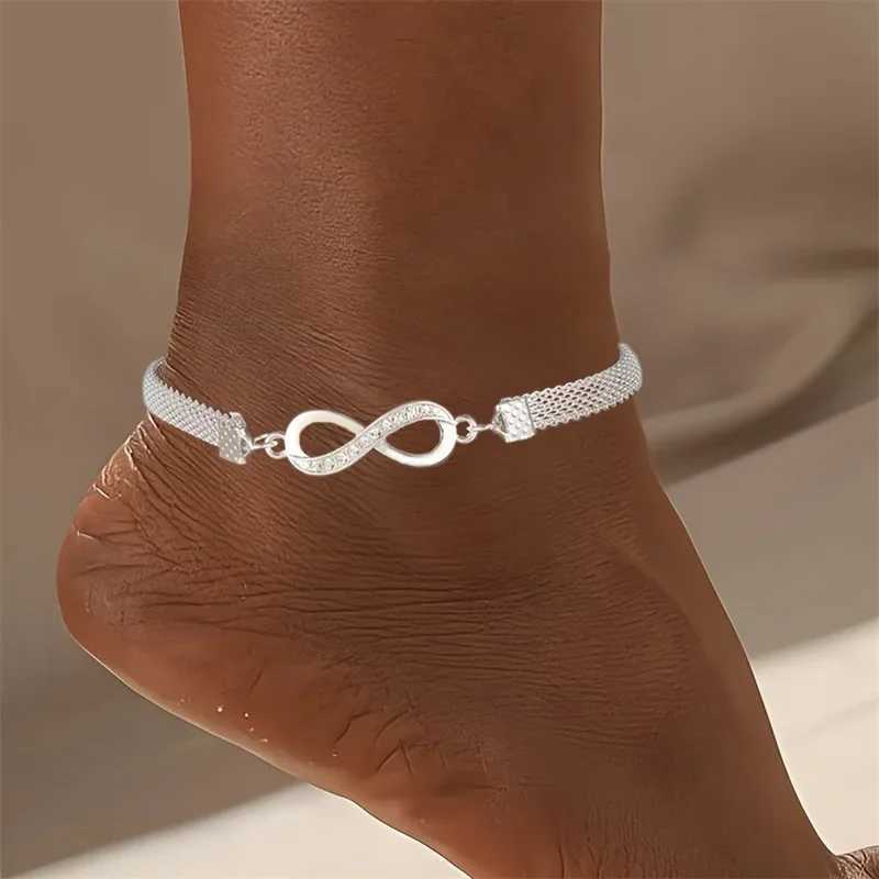 4PCS Shiny Heart Butterfly Infinity Crystal Rhinestone Anklet Set for Women Vintage Silver Color Ankle Bracelet Foot Jewelry W250604