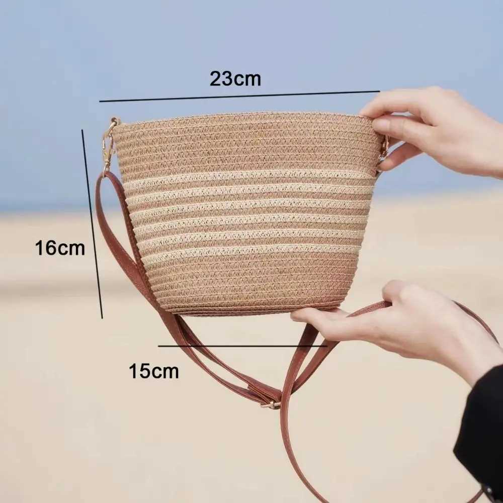 Summer Straw Tote Bags Casual Vacation Beach Crossbody Bag Large Capacity Handmade Womens Bucket Bag XJ250604