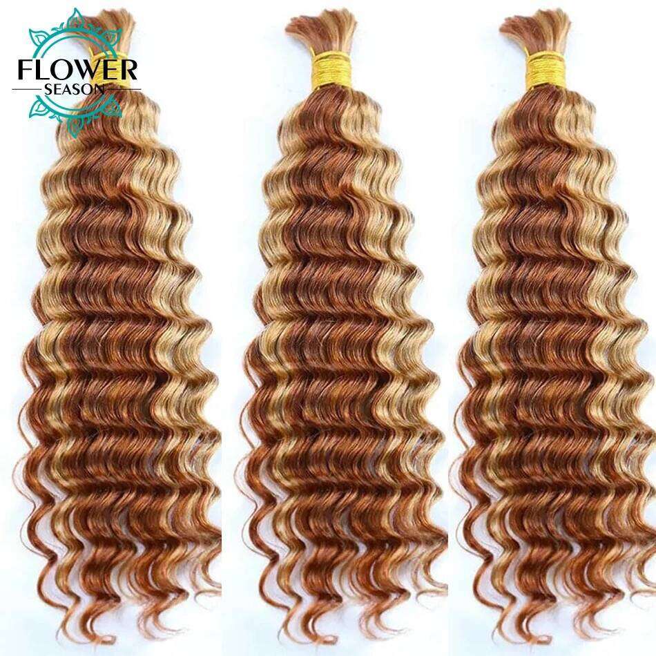 Bulk For Braiding Highlight Deep Wave bulk Double Drawn Wholesale Burmese Boho Braids Human Hair Bundles No Weft