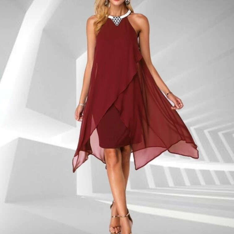 European and American women's solid color mesh sleeveless irregular loose dress 2025 new casual versatile fashion clothing