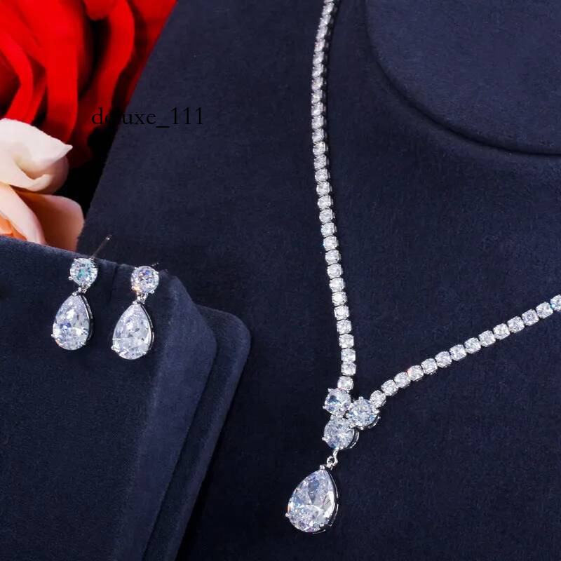 2024 Sparkling Wedding Jewelry Sets White Gold Fill 5A Cubic Zircon CZ Dia Gemstones Party Dinner Tennis Necklace Women Dangle Earring Gift