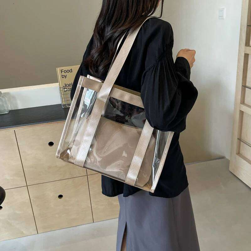 2-In-1 Shoulder Bag Set For Women PVC Transparent Waterproof Large Capacity Shopper Beach Totes Summer Latest Handbag