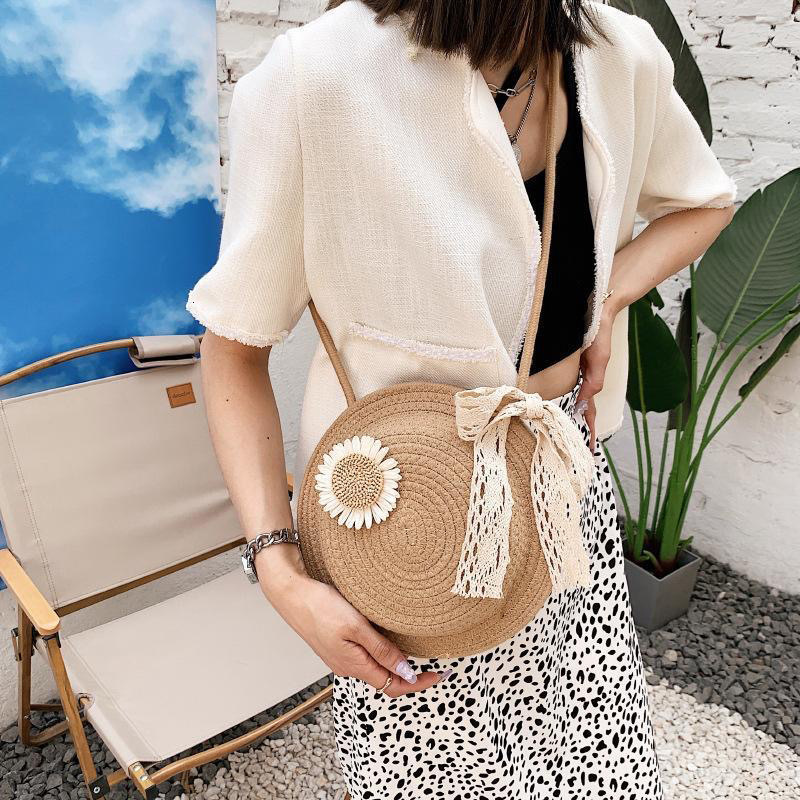New fashion niche design multifunctional woven crossbody bag small round bag designer women's floral shoulder bag handbag