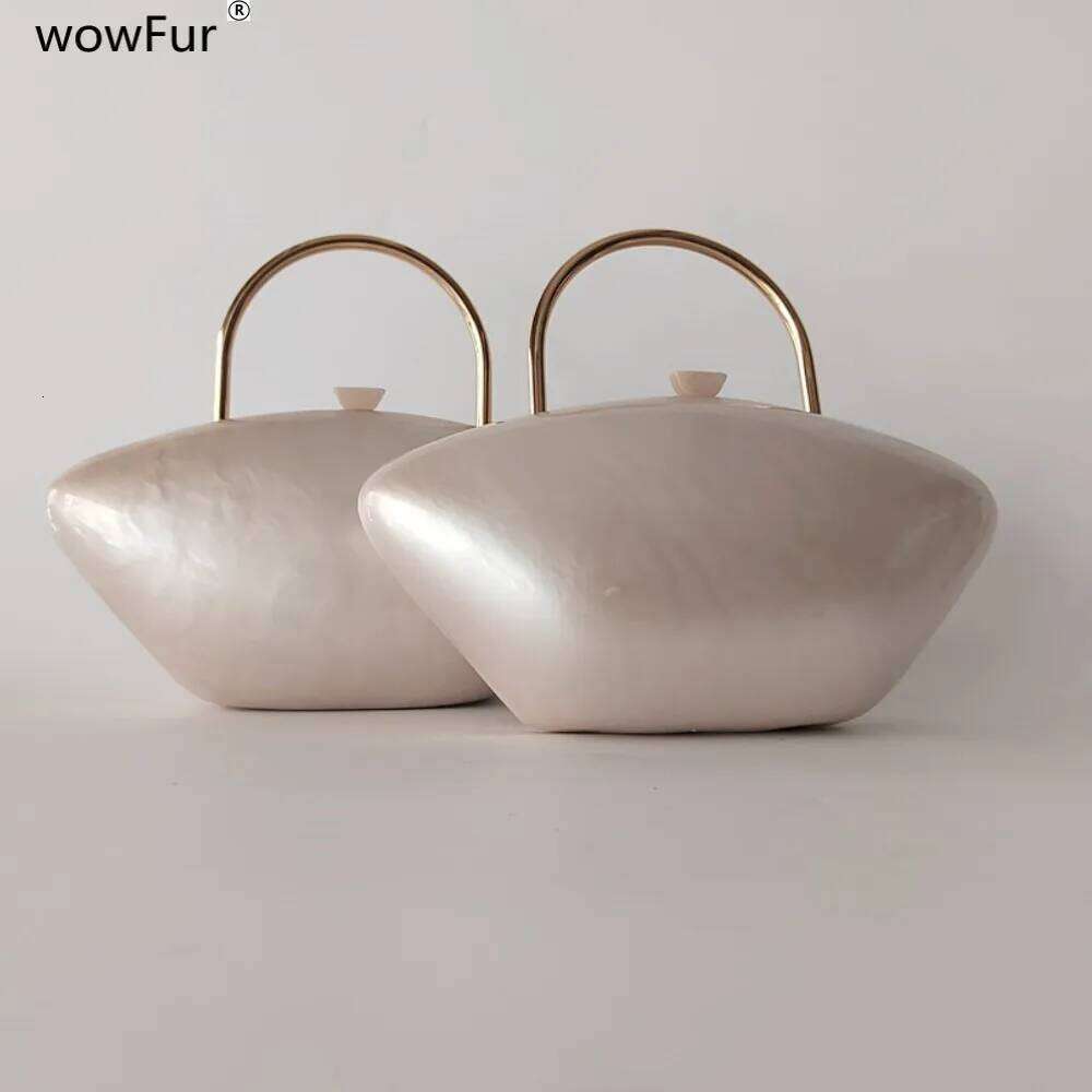 Brand Pearl White Nude Acrylic Box Tote With Metal Handle Women Wedding Party Shoulder Purses And Handbags Designer Bags