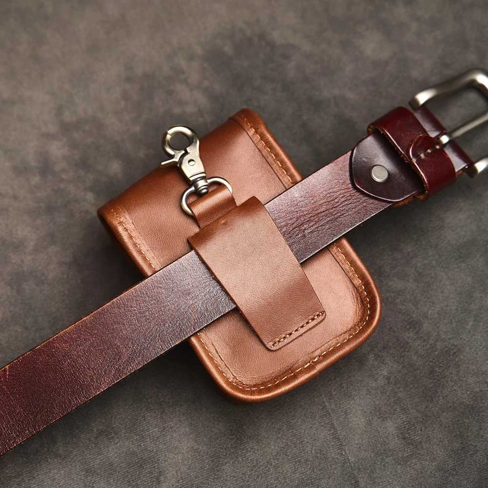 Genuine Leather Vintage Waist Bag Mens Shoulder Bag Casual Small Satchel Sports Waist Bag Wearable Belt W250604