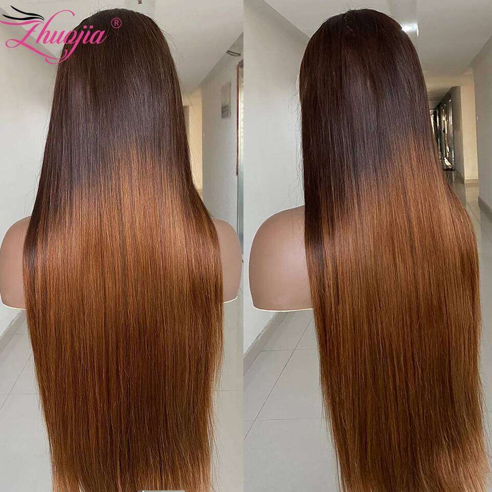 250% Double Drawn Human Hair 13x4 Bone Straight Frontal Wig T4/30 Honey Brown Lace Front Wigs For Women PrePlucked 30in