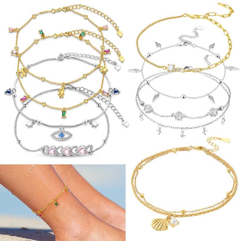 925 Sterling Silver Anklets for Women Summer Beach Accessories Zircon Chain Anklet Gold Color Leg Bracelets Bodychain Gifts W250604