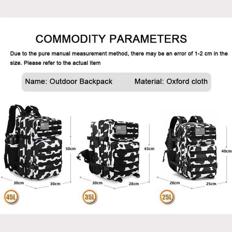 Oulylan Waterproof Athlete Gym Outdoor Bag Travel Hiking Rucksack with Bottle Holder 25L/35L/45L Tactical Backpack for Men Women W250603