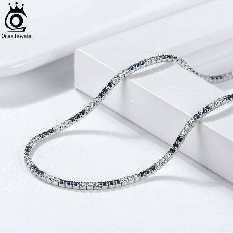 ORSA JEWELS Real Sterling Sier 2.5mm Round Cut Cubic Zirconia Bezel-Setting Tennis Chocker Necklace SC51