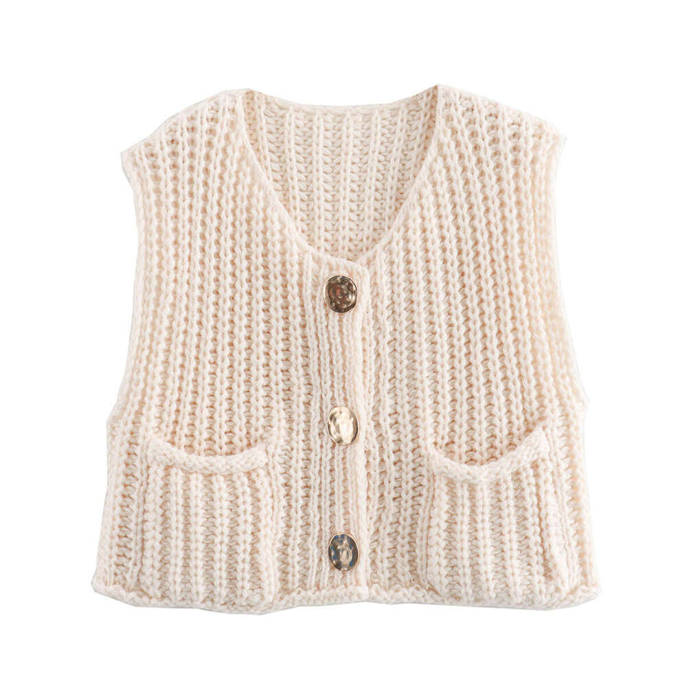 Autumn Street Cardigan Fashion Cute Crochet Knit Coarse Needle Vest Women's Clothing B5