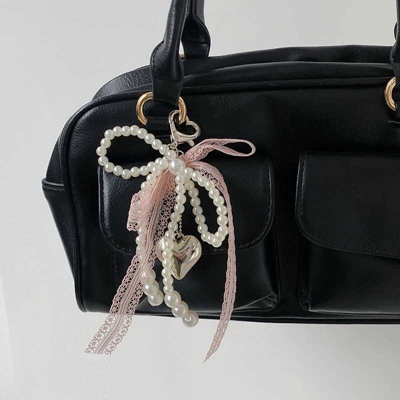 Y2K Sweet Lace Bow Beaded Bow Keychain Phone Charm Strap Pendant for Phone Accessories Bag Hanging Cord for Women Girl Gifts W250604