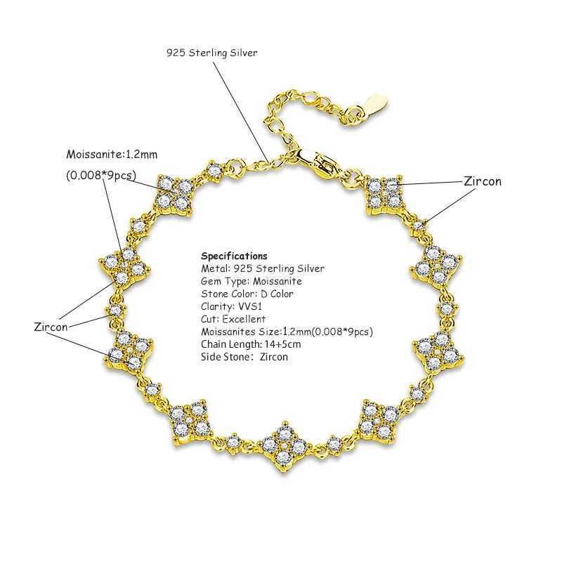 RAPRGOLD GRA Certified Moissanite Flower Bracelets for Women S925 Sterling Silver Bracelets Chain Wedding Jewelry Gifts M250604