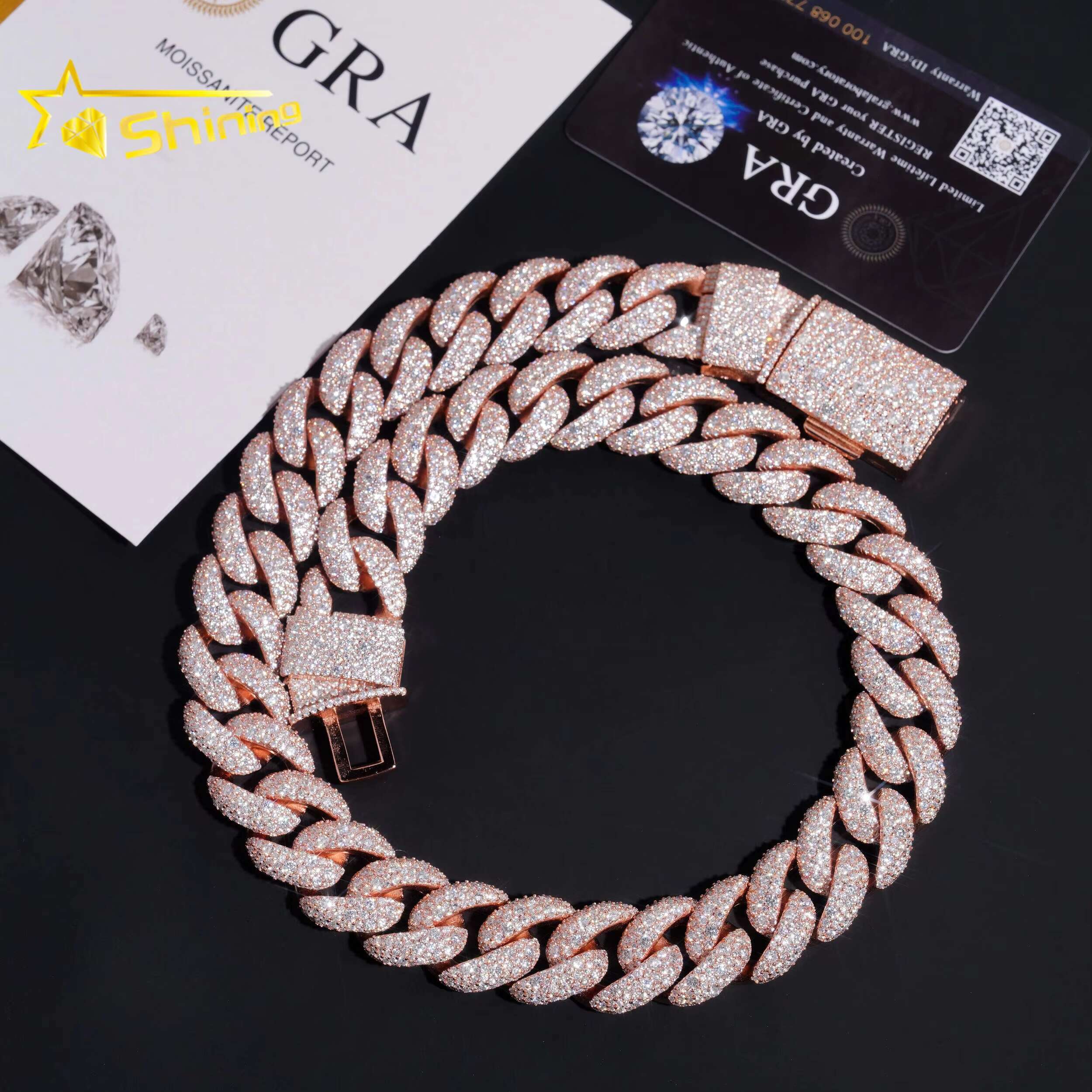 Rapper Hip Hop Jewelry 925 Sterling Silver Customized 18MM Iced Out Diamond VVS Moissanite Cuban Link Chain Necklace