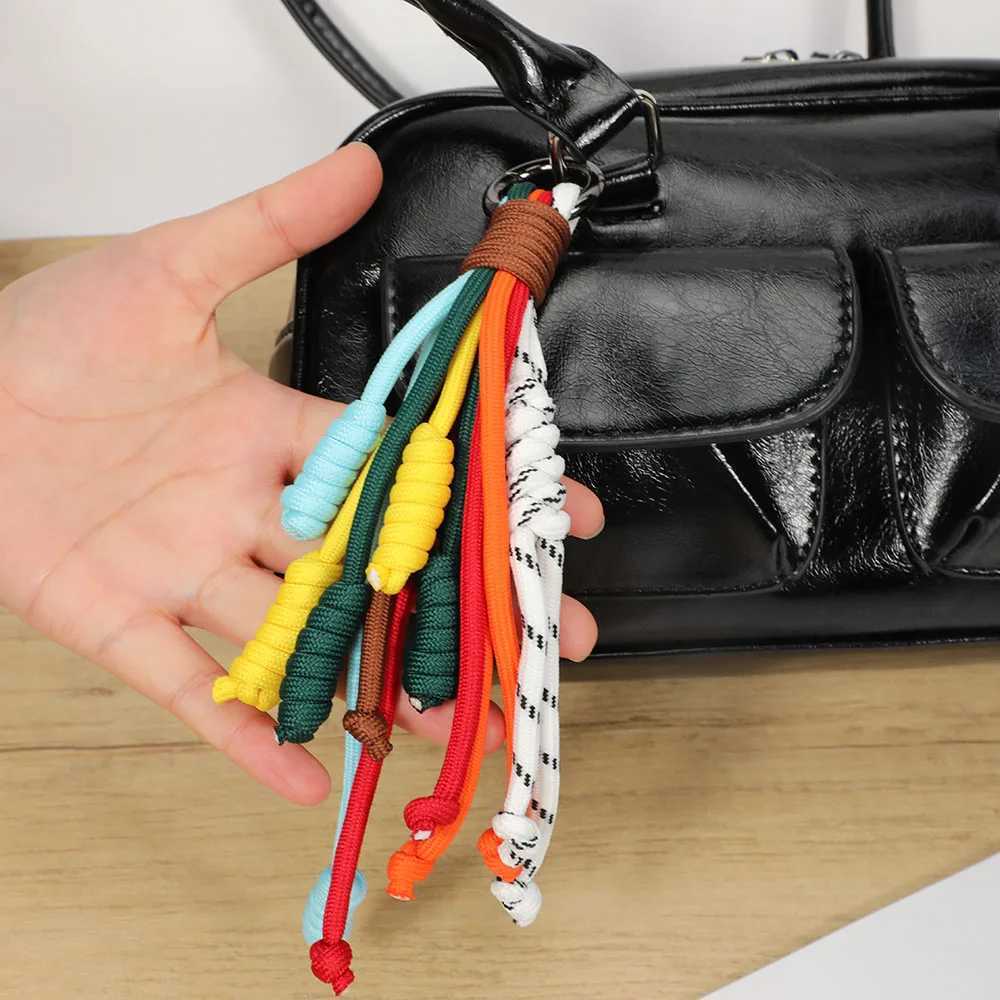 Korean Rainbow Braided Rope Pendant Keychain Fashion Bag Accessories Tassel Anti-theft Key Chain Colorful Pendant Gift Keyring M250604
