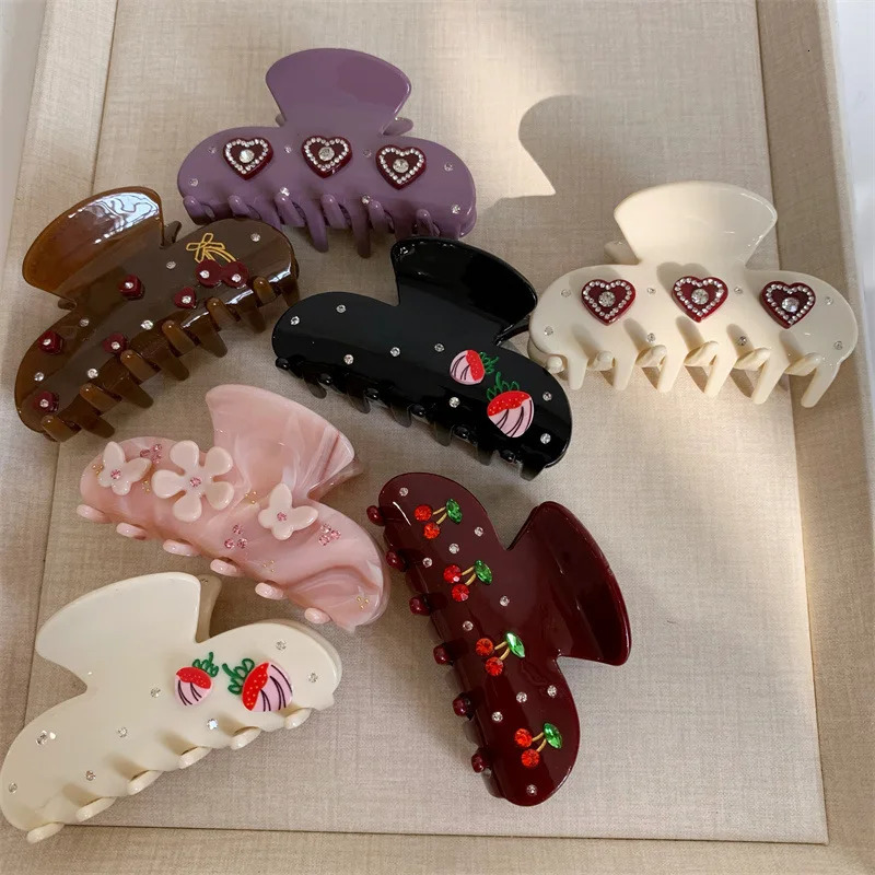 Fashion Fruit Cherry Crystal Hair Claw For Women Korean Elegant Acetate Claw Clip Hair Catches Hair Accessories 250528