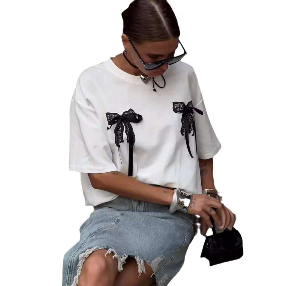 Trendy Sexy Bowknot Front Design Sweet And Spicy Summer Loose Slimming Short Sleeve T-Shirt B5