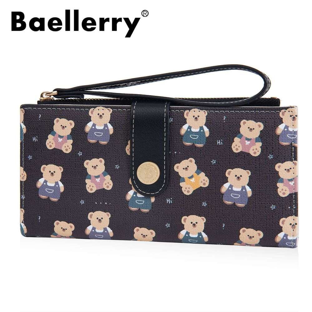New Women's Long Baellerry Cartoon Bear Print High-end Zipper Snap Wallet