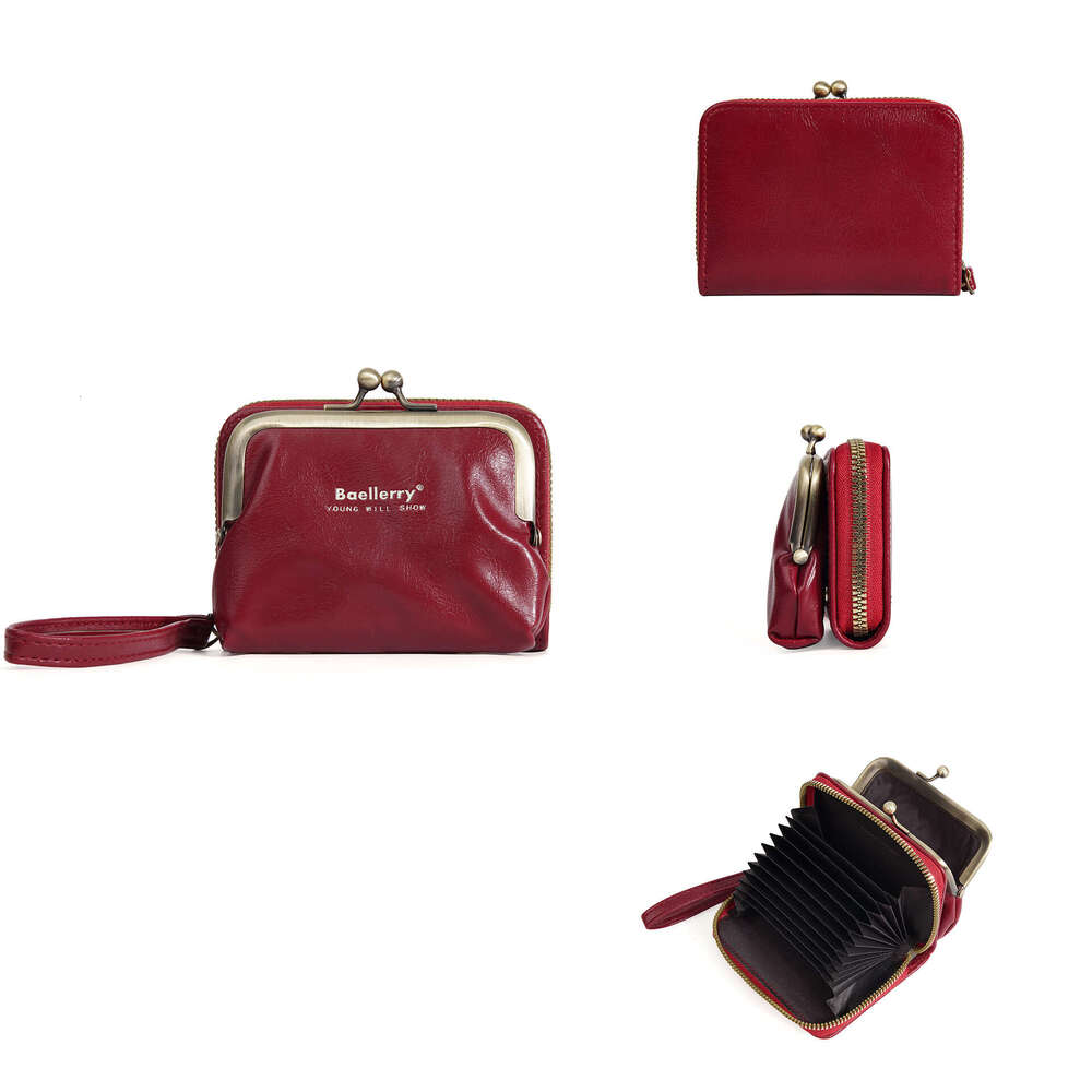 New Women's Coin Purse Baellerry Oil Wax Leather Multi-Card Slot Accordion Card Holder Ins Mini Wallet for Women