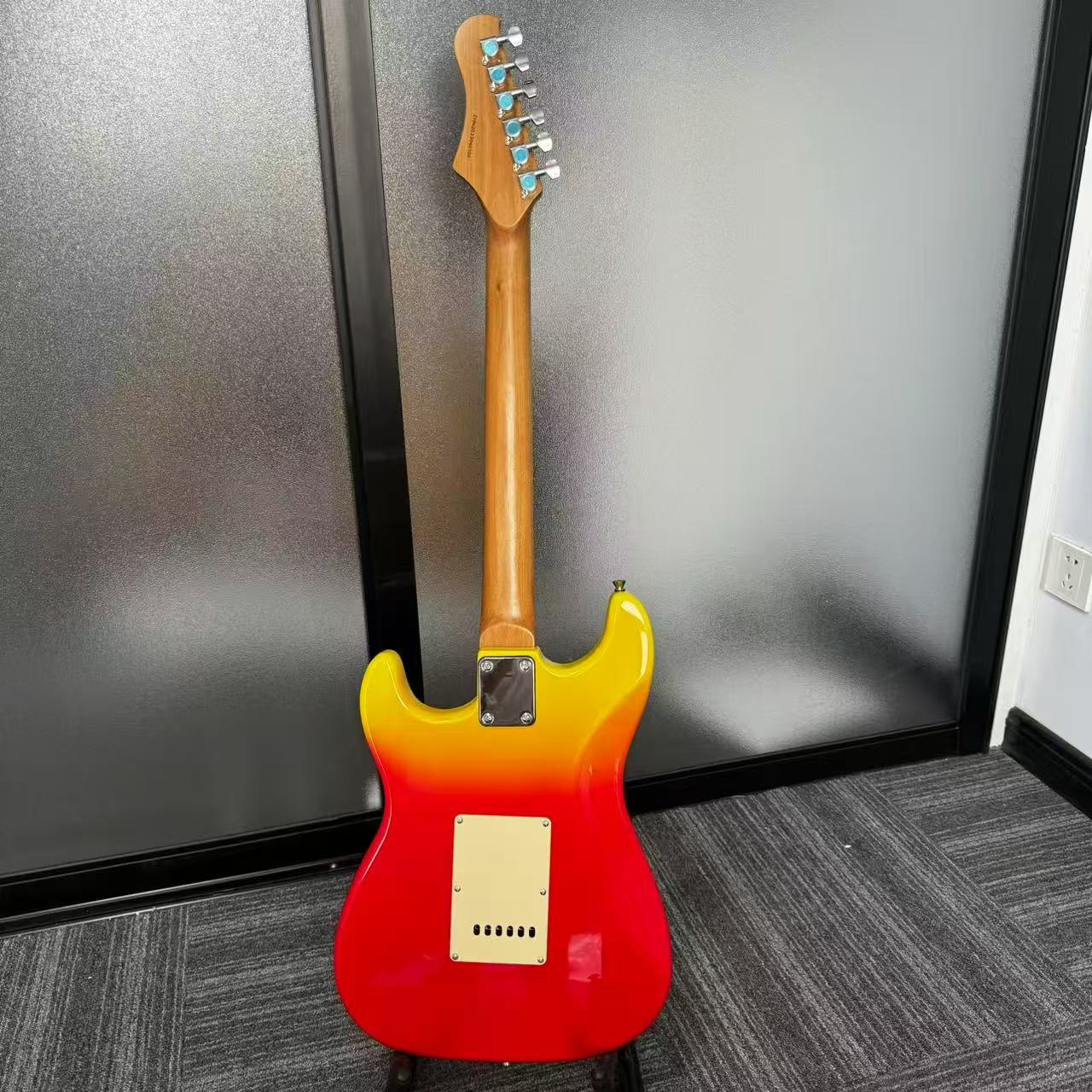 Yellow and red double-color electric guitar, single double pickups, supports customization