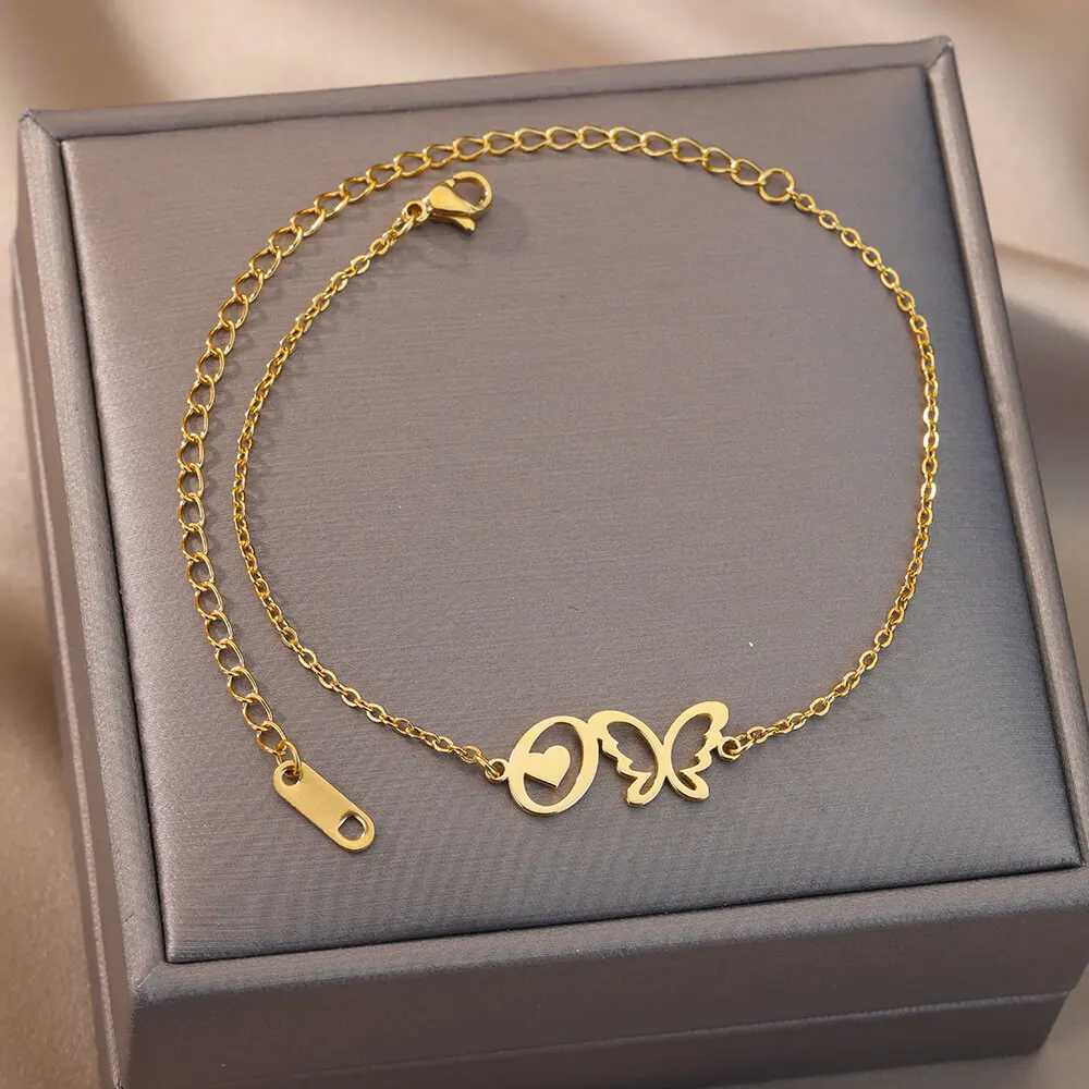 Initial Letter Butterfly Anklets For Women A-Z Letters Butterfly Stainless Steel Anklet Summer Beach Jewelry Gift W250604