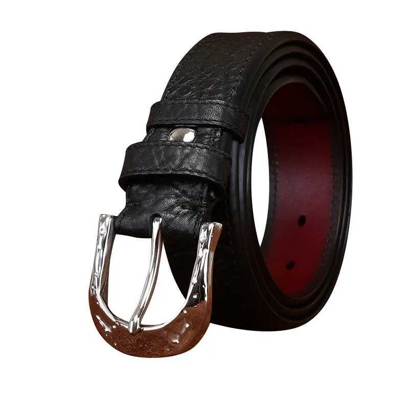 High-end light luxury double-sided bison leather belt mens genuine leather stainless steel mens business belt W250604