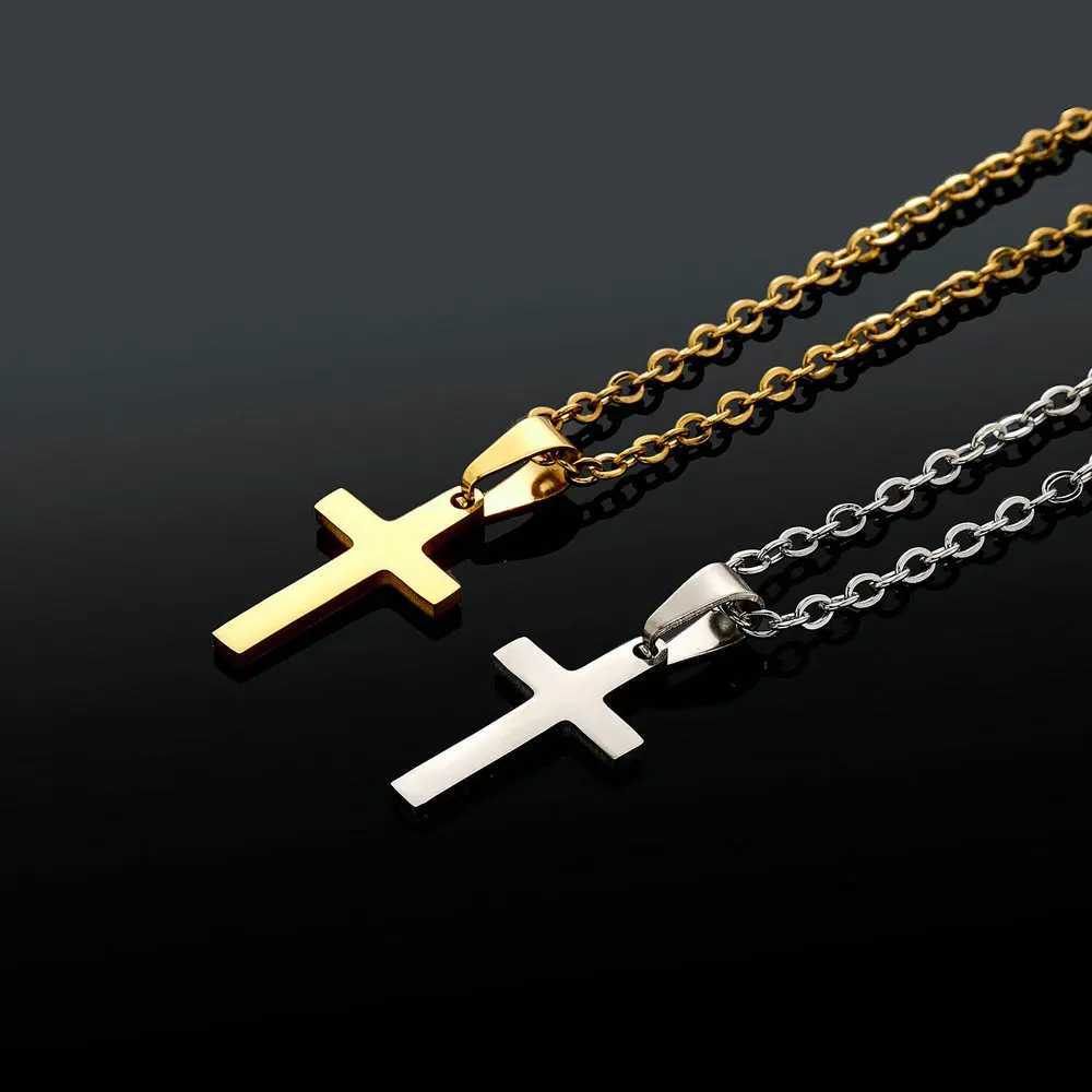 Hip Hop Cross Pendant Necklace for Men Women Minimalist Unisex Stainless Steel Smooth Rock Jewelry Trendy Couple Gifts XJ250604