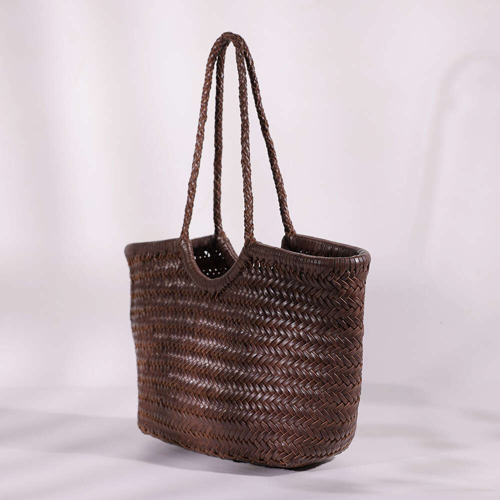 Woven Bag Leather Top Layer Vegetable Tanned Pure Handwoven Basket Handbag Genuine Leather Large Capacity Tote Bag Soft Woven Tote