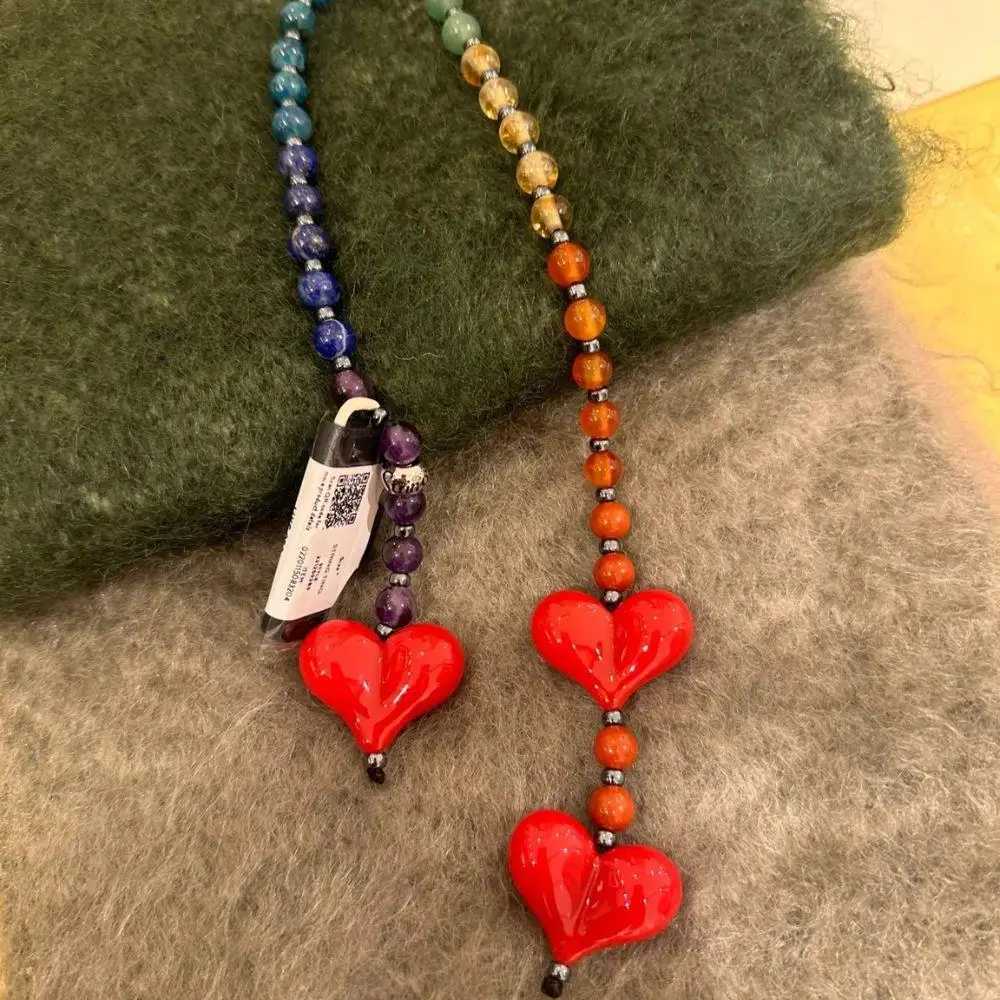 Fashion Key Chain With Red Heart Y2k Style Bag Pendant Sweet Cool Trendy Bag Pendant Korean Cute Beaded Keychain Bag Charms New W250604