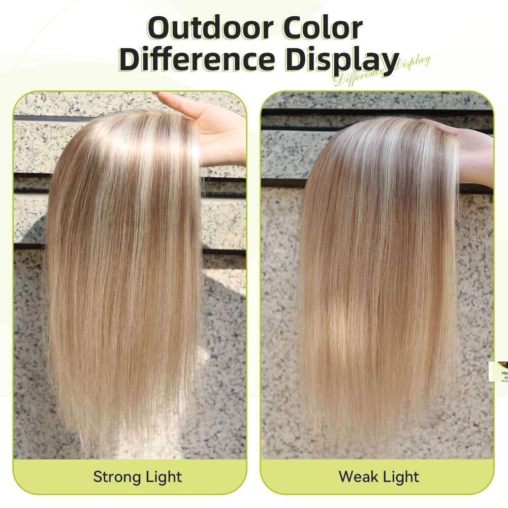 14inch Blonde Mixed Brown Topper with 4 Clips 100% Remy Mono Lace Base Human Toppers for Women Pieces Hair Extensions