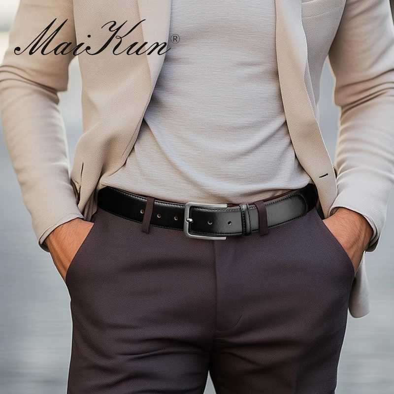 Maikun New Fashion Mens Belt Alloy Pin Buckle Business Belt Black Large Size Mens Belt W250604