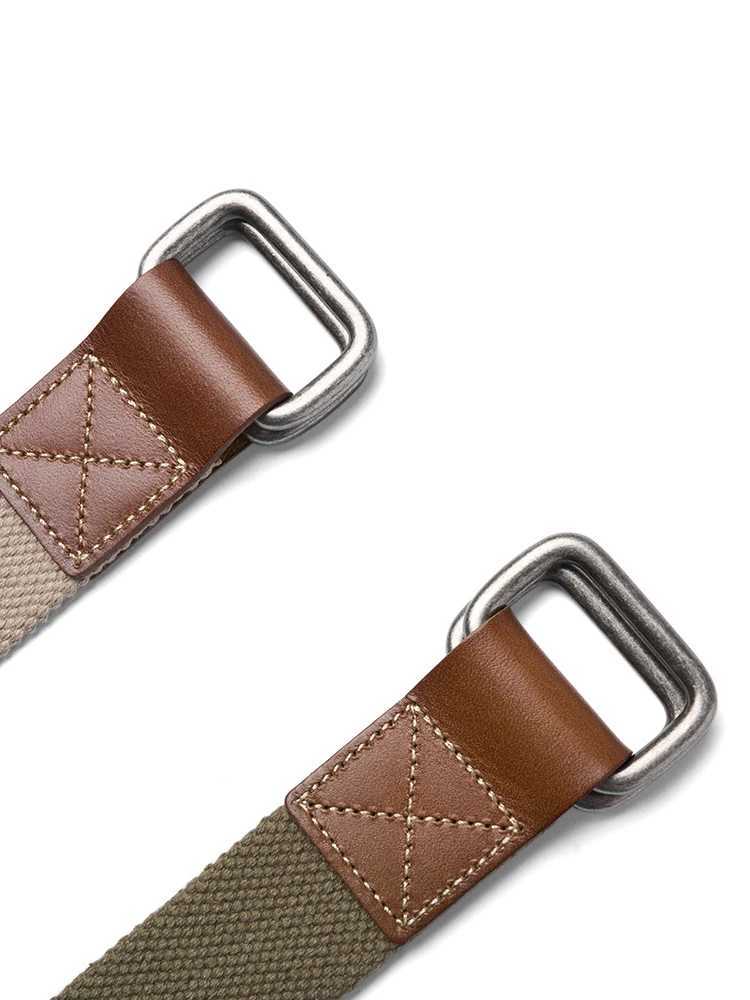 SIMWOOD Belt Men Women Gift Braided Web Belt With Genuine Leather Wrap Patch Double Ring Buckle Belt W250604